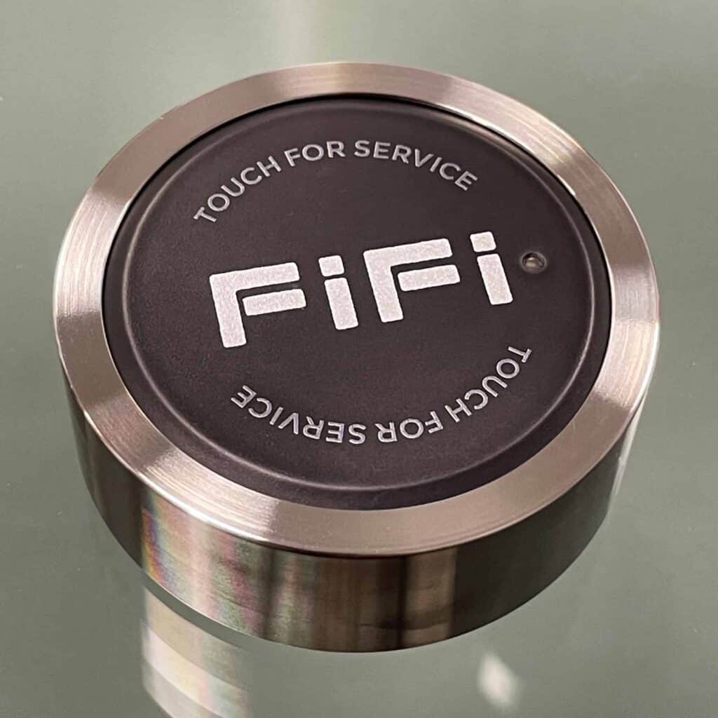 customized Dinggly OneTouch Halo call buttons with FiFi superyacht graphics