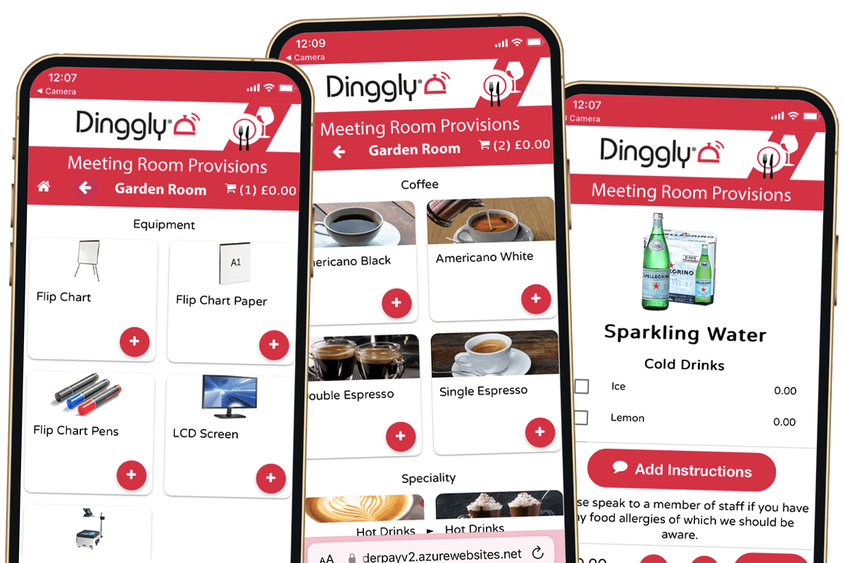 Dinggly POS for meeting rooms screen examples